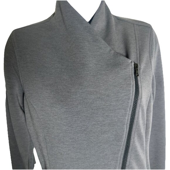 ATHLETA XS SoftTech CYA Jacket Asymmetric Full Zip High V Neck Gray Wool Coat - Picture 7 of 12